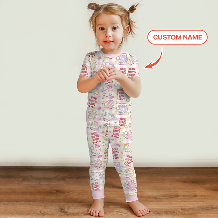 Little Lamb God Says I Am Custom Name Short Sleeve Pajama Set