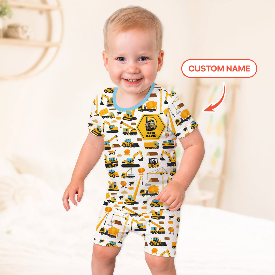 Custom Name Construction Initials Two Piece Short Sleeve Shorts Pajama Set