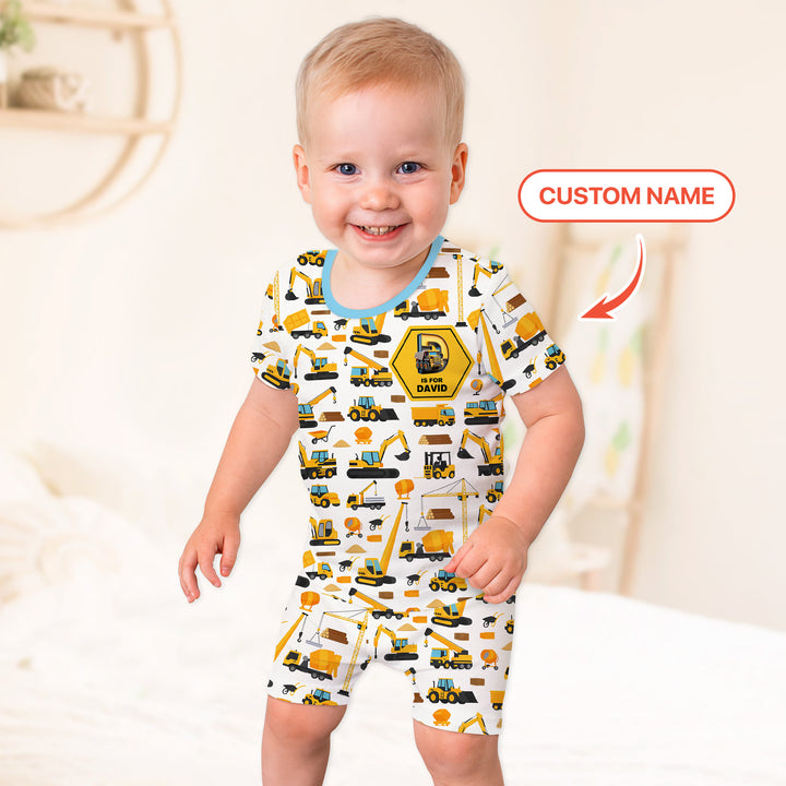 Custom Name Construction Initials Two Piece Short Sleeve Shorts Pajama Set