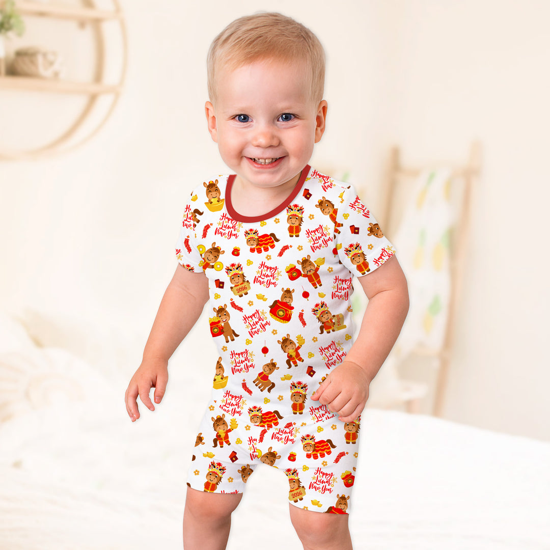 Year of the Horse Two Piece Short Sleeve Shorts Pajama Set