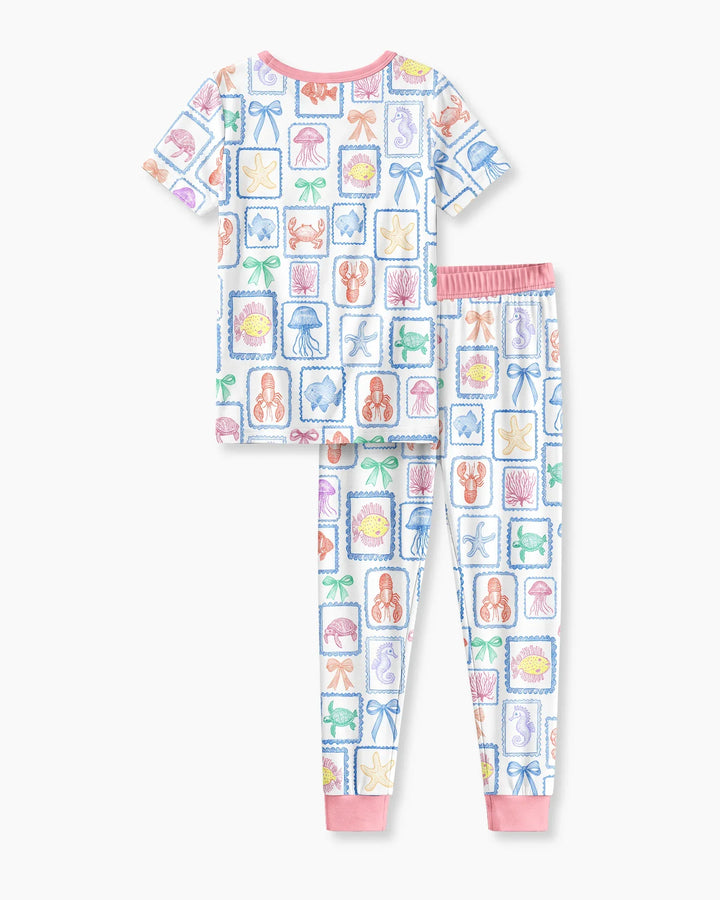 Coastal Treasures Family Matching Bamboo Two Piece Short Sleeve Pajama Set