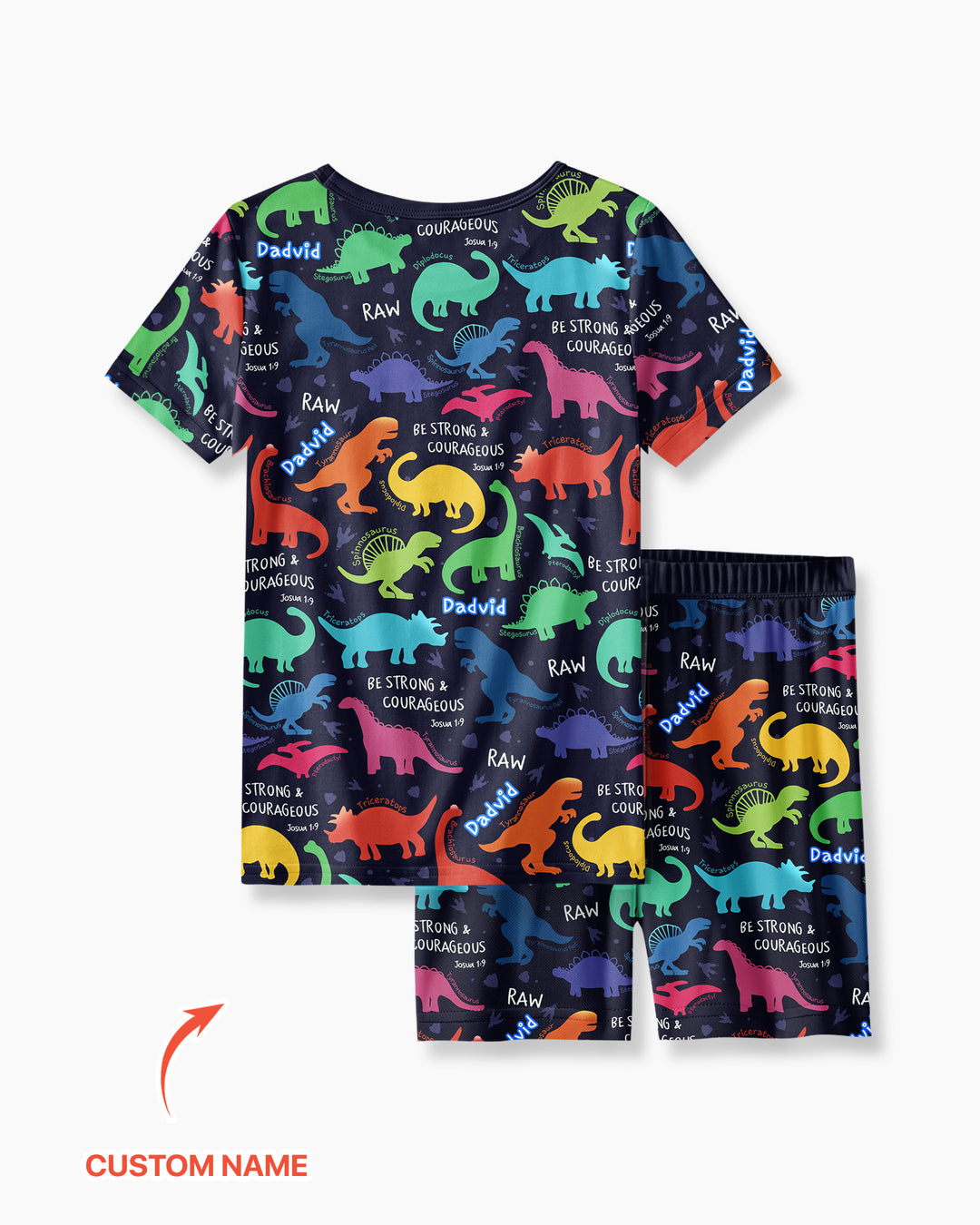 Be Strong and Courageous Dinosaur Christian Bamboo Two Piece Short Sleeve Shorts Pajama Set