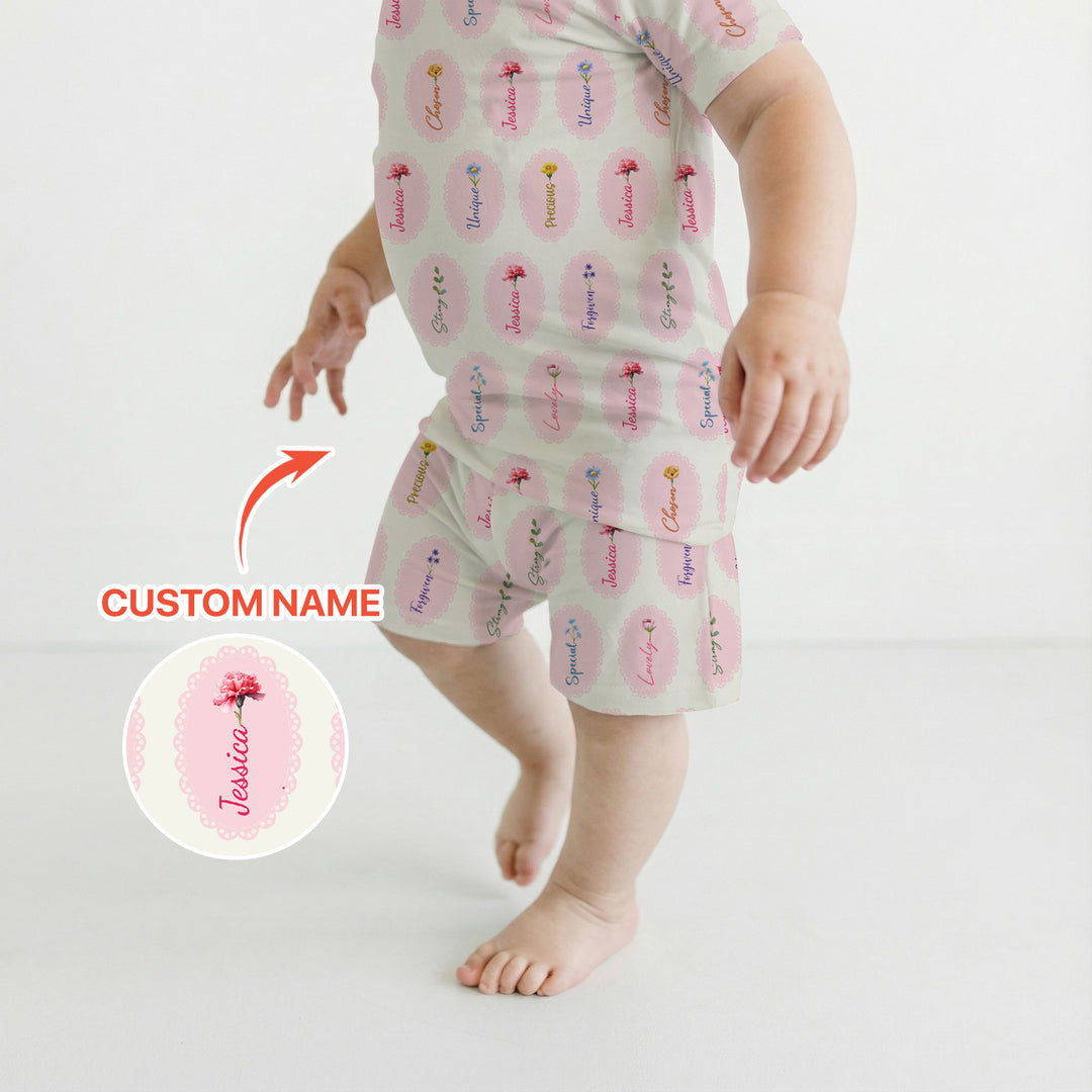 God Says I Am Birthmonth Flowers Custom Name Two Piece Short Sleeve Shorts Pajama Set