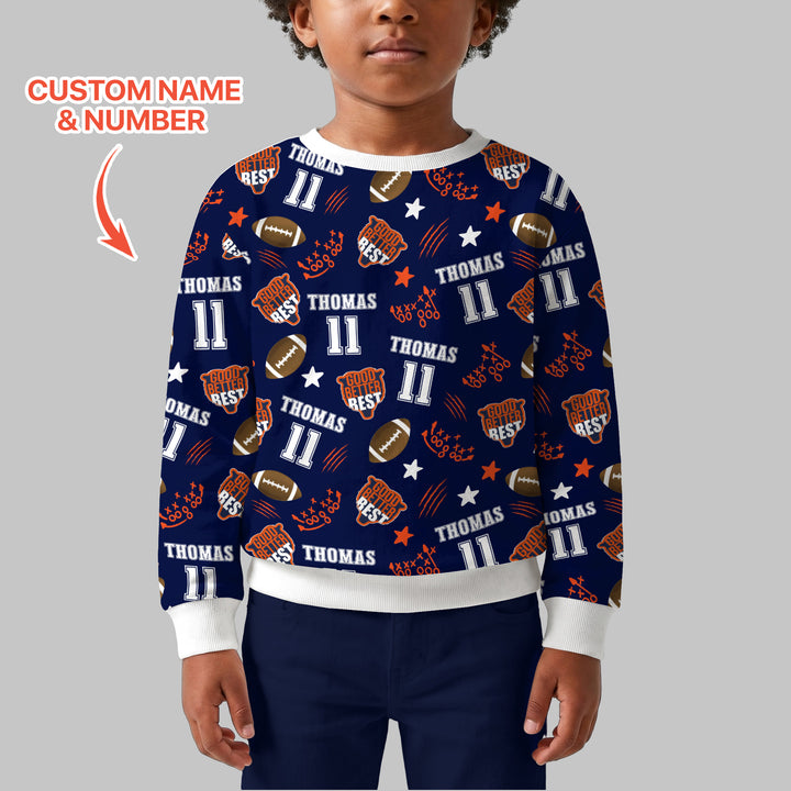 Custom Name  Football Good Better Best Crewneck Sweatshirt