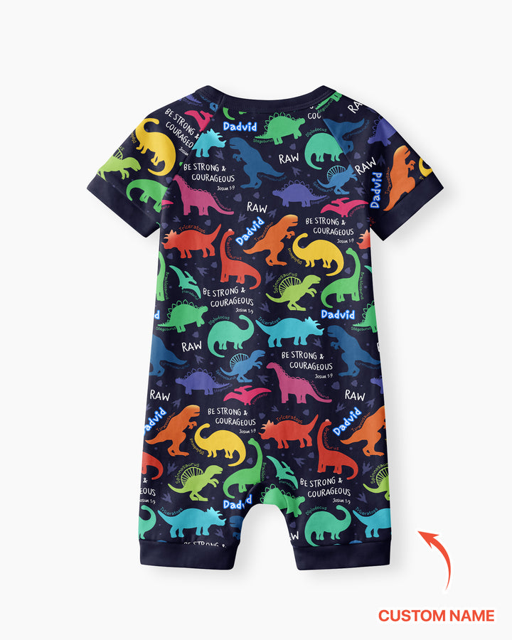 Be Strong and Courageous Dinosaur Christian Bamboo Shorty Zippy