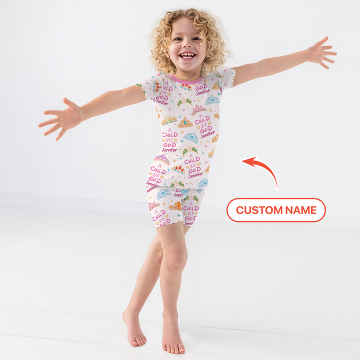 Princess A Child Of God Custom Name Two Piece Short Sleeve Shorts Pajama Set