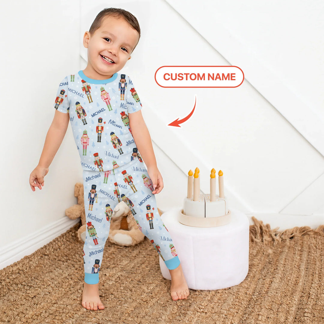 Nutcracker Parade Custom Name Boy Two Piece Short Sleeve Shorts Pajama Set , Nutcracker Parade Custom Name Boy Two Piece Short Sleeve Shorts Pajama Set - 12-18M