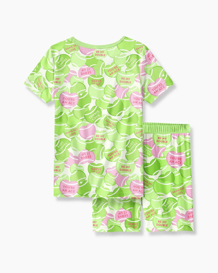 Tennis Candy Family Matching Bamboo Two Piece Short Sleeve Shorts Pajama Set