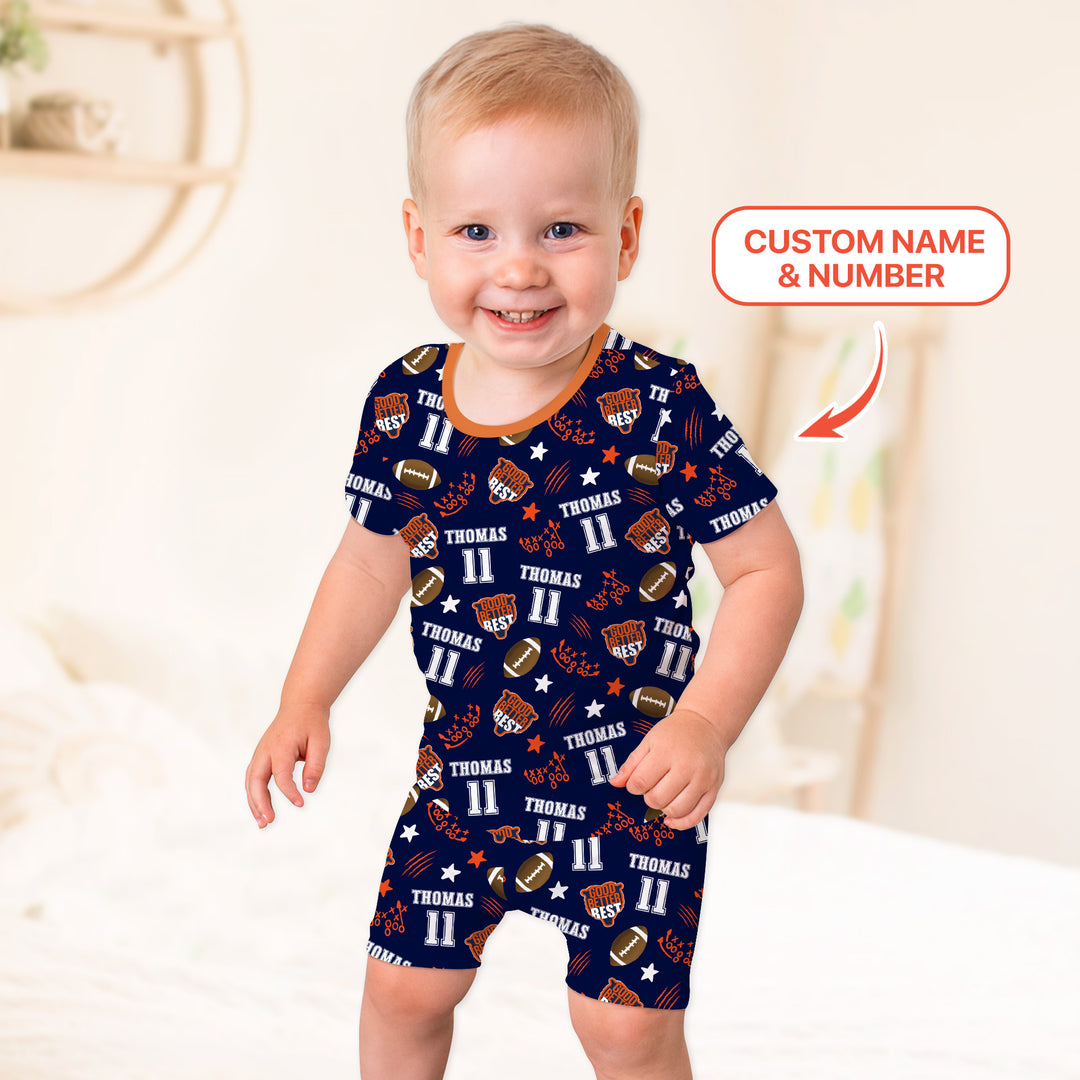 Custom Name  Football Good Better Best Two Piece Short Sleeve Shorts Pajama Set