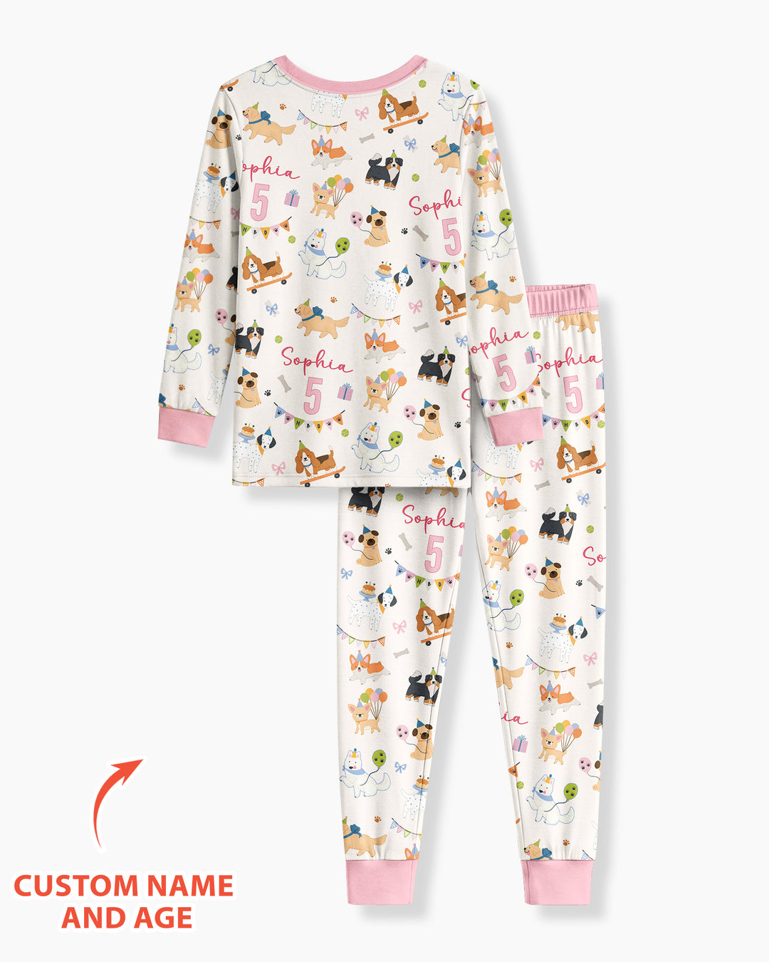 Custom Name Birthday Dogs Party Bamboo Two Piece Long Sleeve Pajama Set