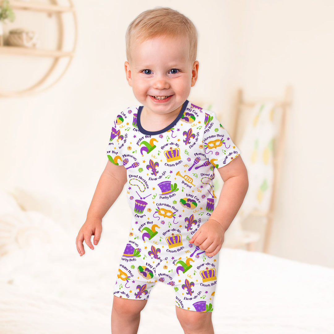 Mardi Gras Family Matching Two Piece Short Sleeve Shorts Pajama Set