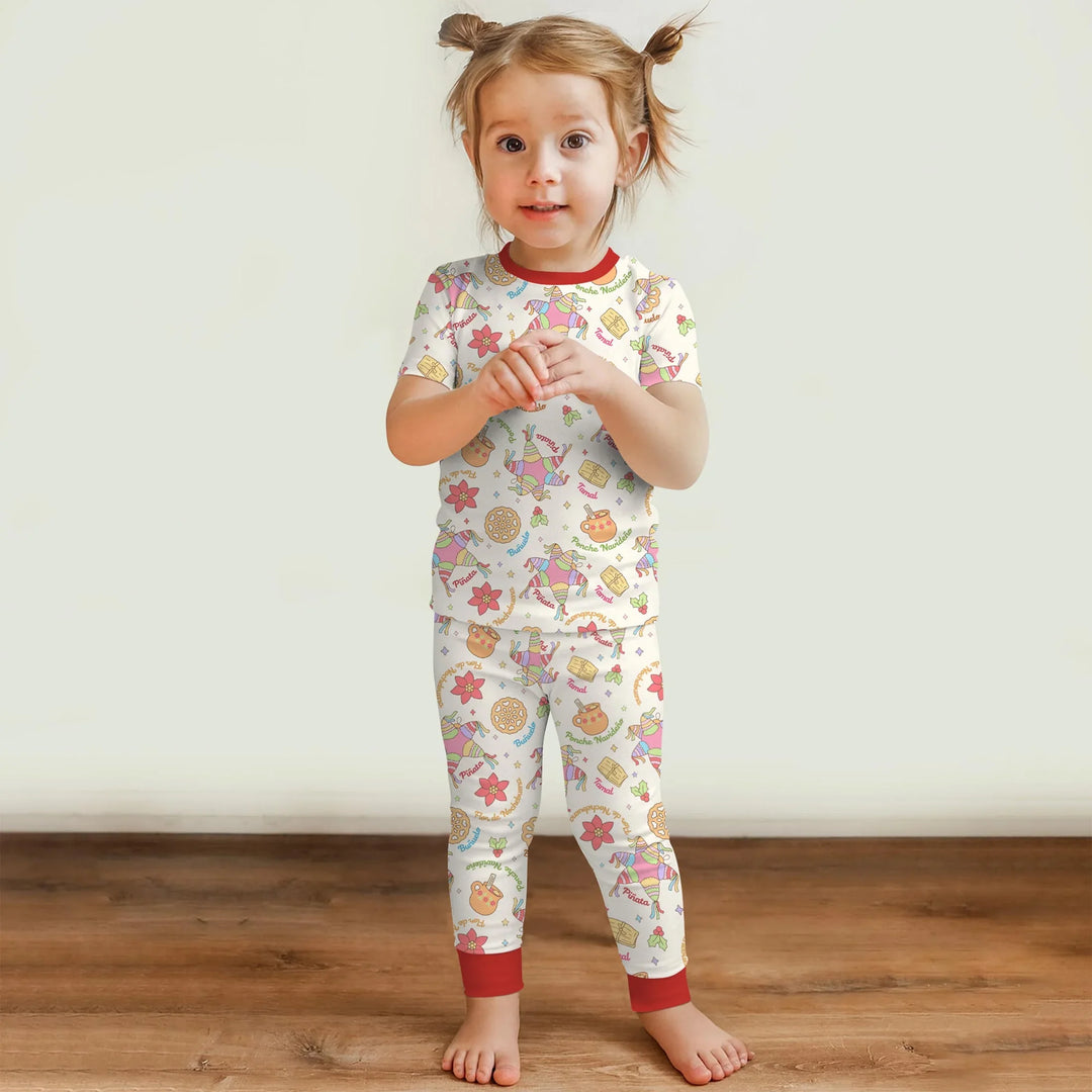 Las Posadas Dream Two Piece Short Sleeve Pajama Set , Las Posadas Dream Two Piece Short Sleeve Pajama Set - 12-18M / Red