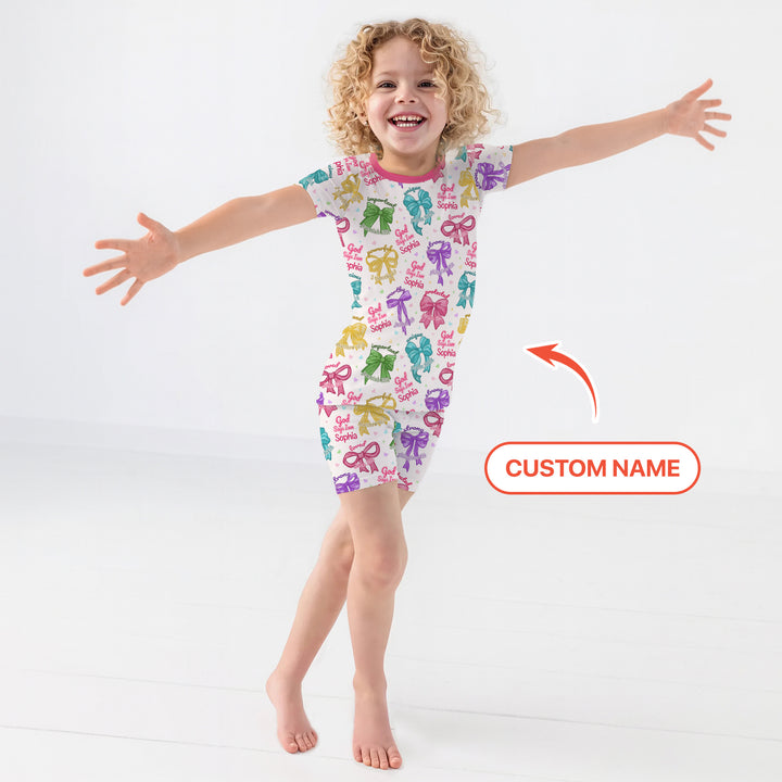 God Says I Am Bow Blessings Custom Name Two Piece Short Sleeve Shorts Pajama Set