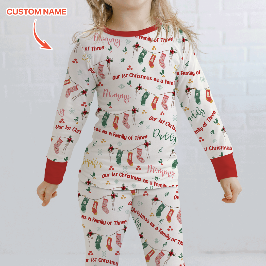 Custom Name Family Christmas Stockings Two Piece Long Sleeve Pajama Set