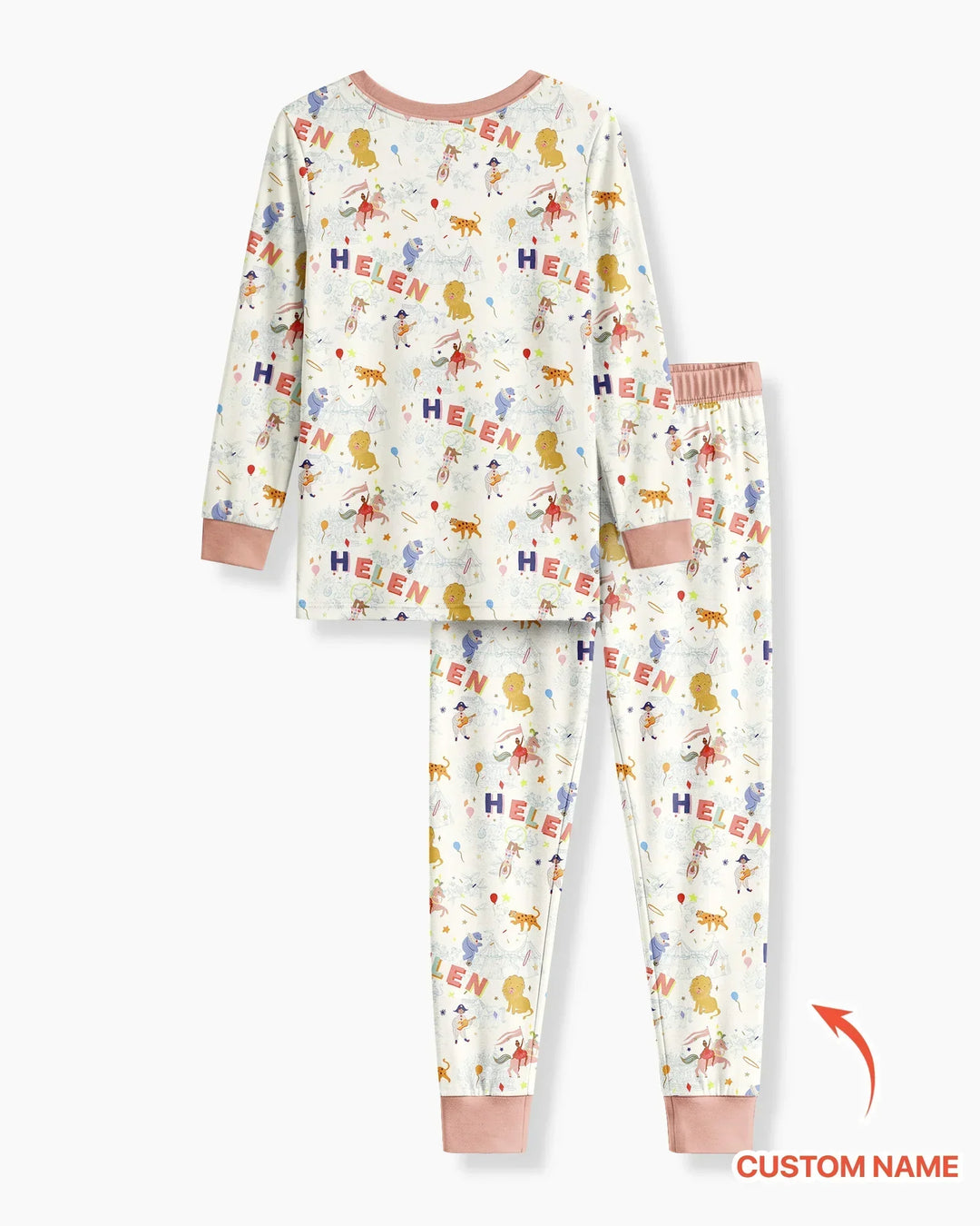 Custom Name Circus Toile Bamboo Two Piece Long Sleeve Pajama Set