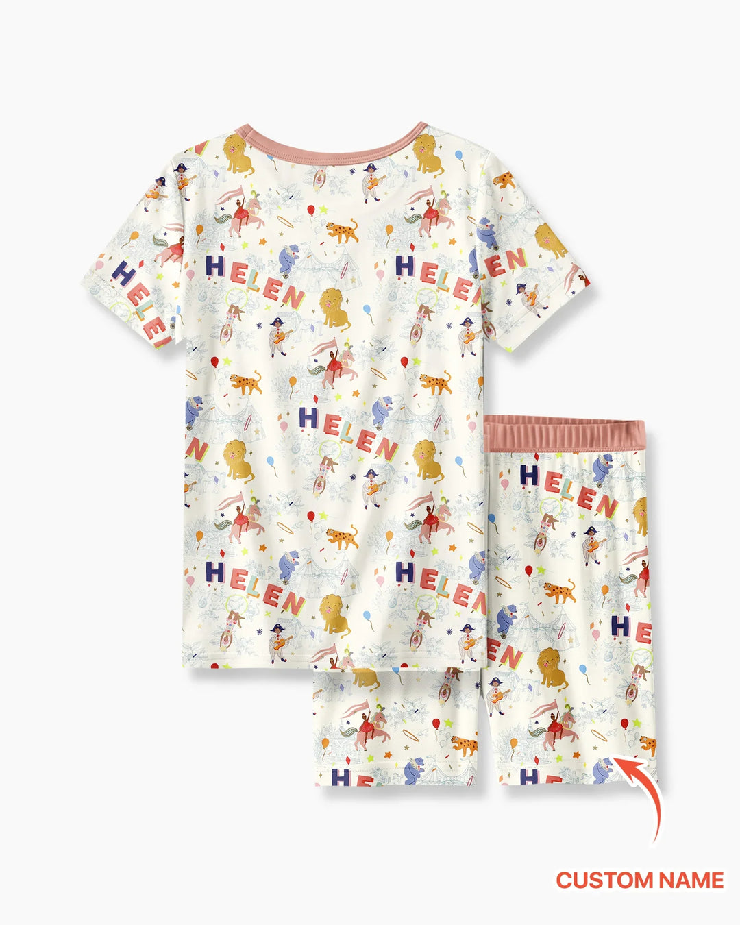 Custom Name Circus Toile Bamboo Two Piece Short Sleeve Shorts Pajama Set