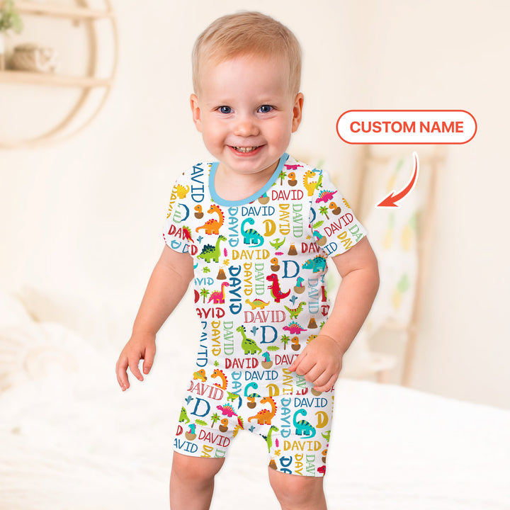 Personalized Fantasy Dinosaur Word Two Piece Short Sleeve Shorts Pajama Set