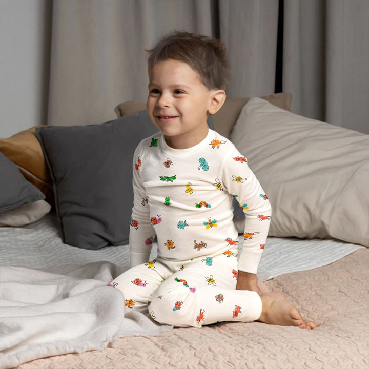 Colorful Doodle Animals Two Piece Long Sleeve Pajama Set