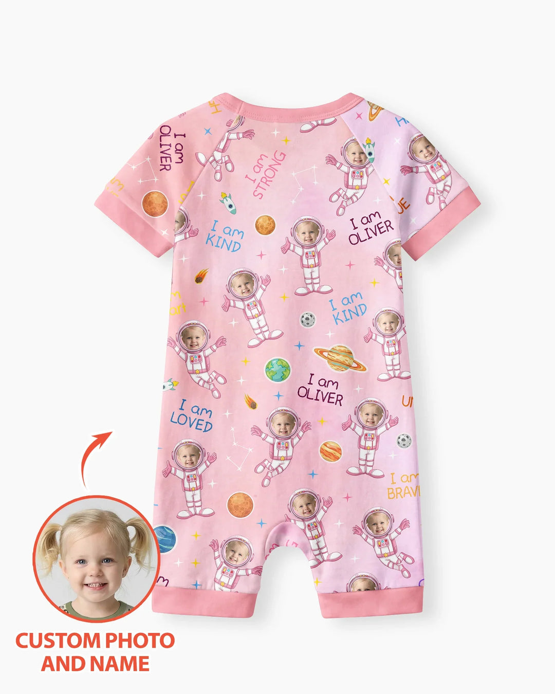 Custom Photo Kid Affirmations I Am Kind Astronaut Bamboo Shorty Zippy