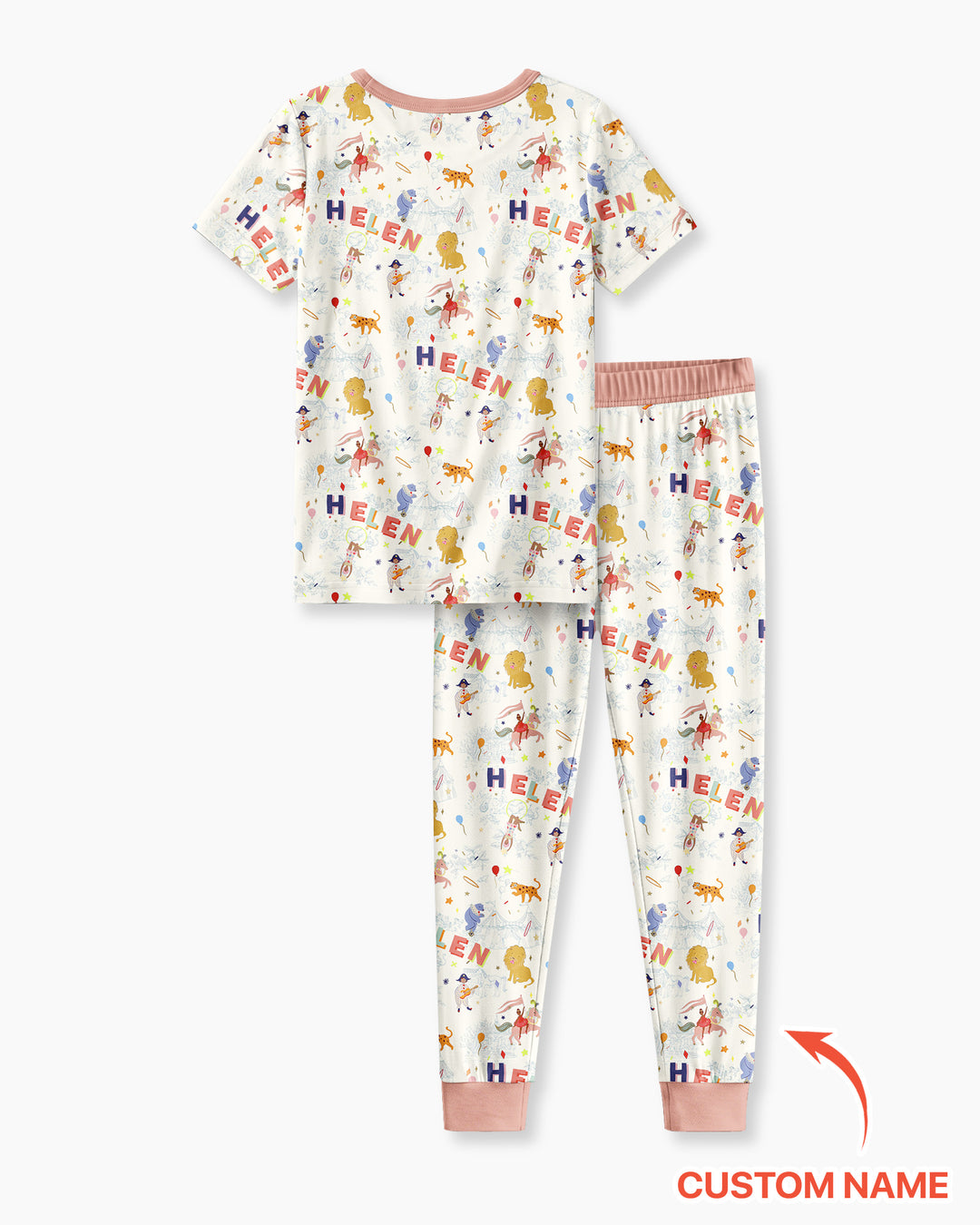 Custom Name Circus Toile Bamboo Two Piece Short Sleeve Pajama Set