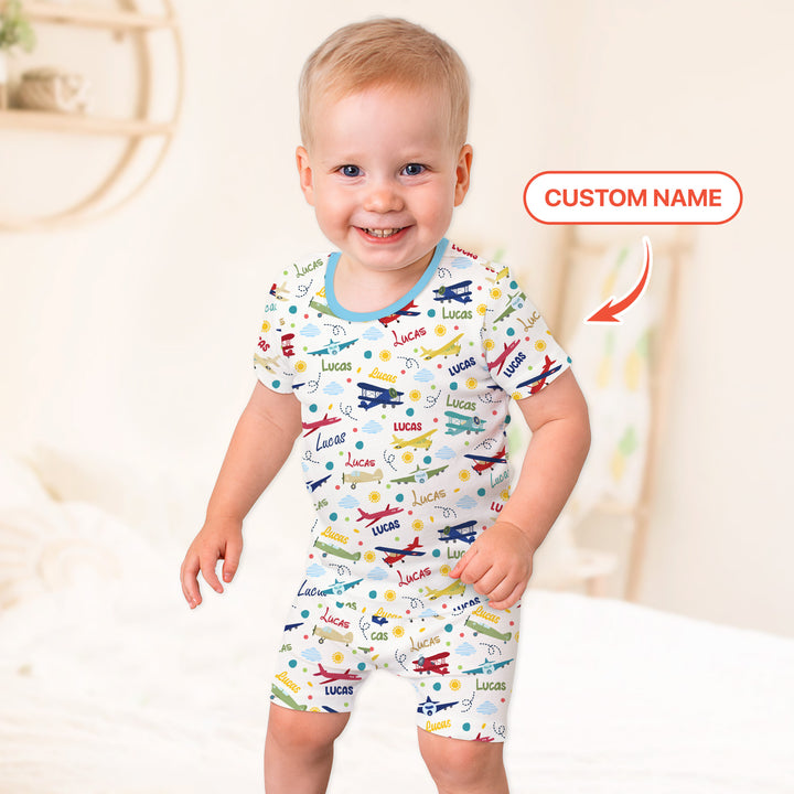 Custom Name Air Transport Two Piece Short Sleeve Shorts Pajama Set