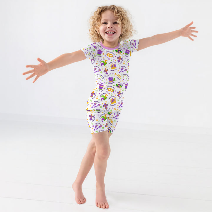 Mardi Gras Family Matching Two Piece Short Sleeve Shorts Pajama Set