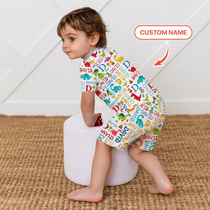 Personalized Fantasy Dinosaur Word Two Piece Short Sleeve Shorts Pajama Set