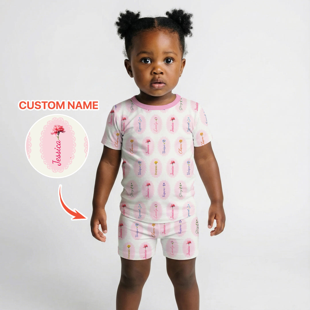 God Says I Am Birthmonth Flowers Custom Name Two Piece Short Sleeve Shorts Pajama Set
