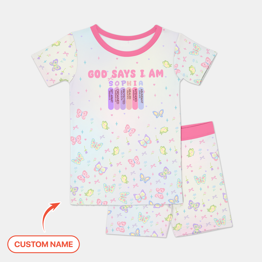 Personalized Butterfly Blessings God Says I Am Two Piece Short Sleeve Shorts Pajama Set