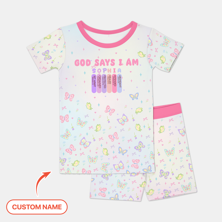 Personalized Butterfly Blessings God Says I Am Two Piece Short Sleeve Shorts Pajama Set
