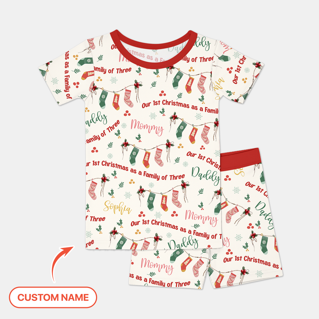 Custom Name Family Christmas Stockings Two Piece Short Sleeve Shorts Pajama Set