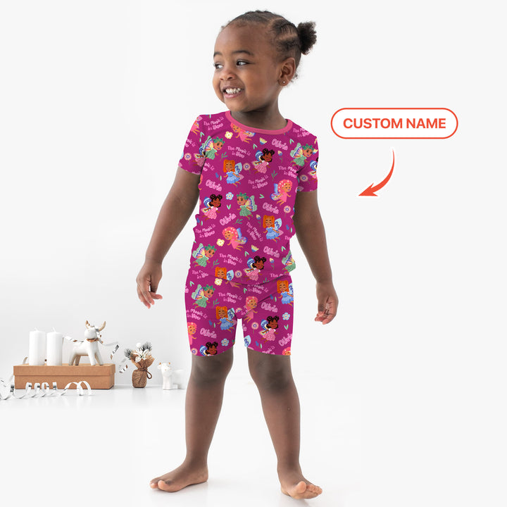 Custom Name Little Garden Fairy Two Piece Short Sleeve Shorts Pajama Set