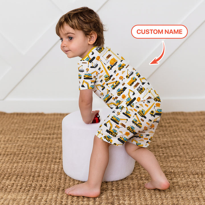 Custom Name Construction Initials Two Piece Short Sleeve Shorts Pajama Set