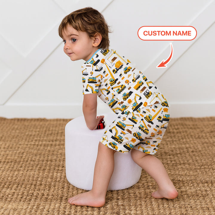 Custom Name Construction Initials Two Piece Short Sleeve Shorts Pajama Set