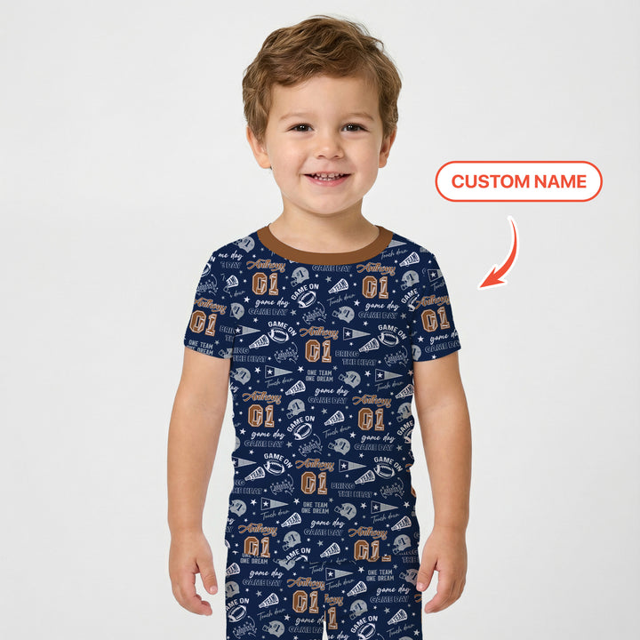 Custom Name Football Game Day Two Piece Short Sleeve Pajama Set