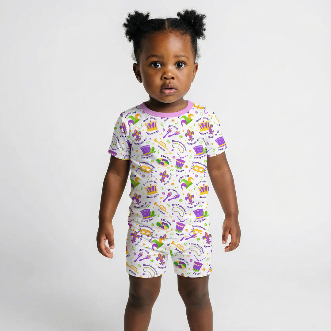 Mardi Gras Family Matching Two Piece Short Sleeve Shorts Pajama Set