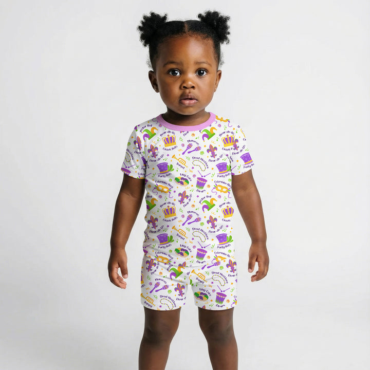 Mardi Gras Family Matching Two Piece Short Sleeve Shorts Pajama Set