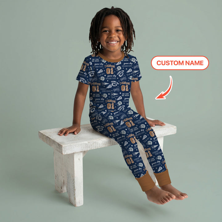 Custom Name Football Game Day Two Piece Short Sleeve Pajama Set