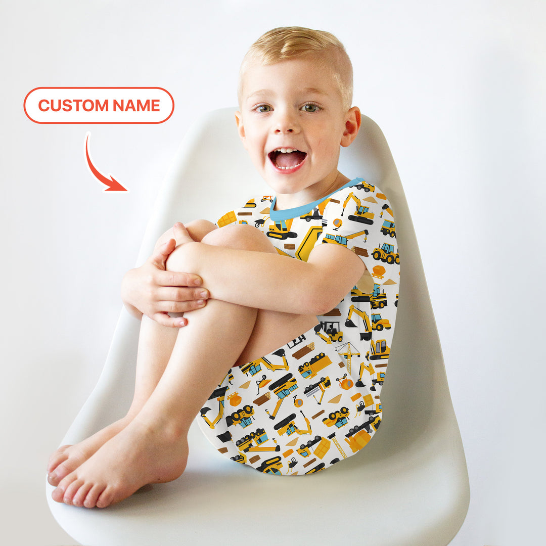 Custom Name Construction Initials Two Piece Short Sleeve Shorts Pajama Set