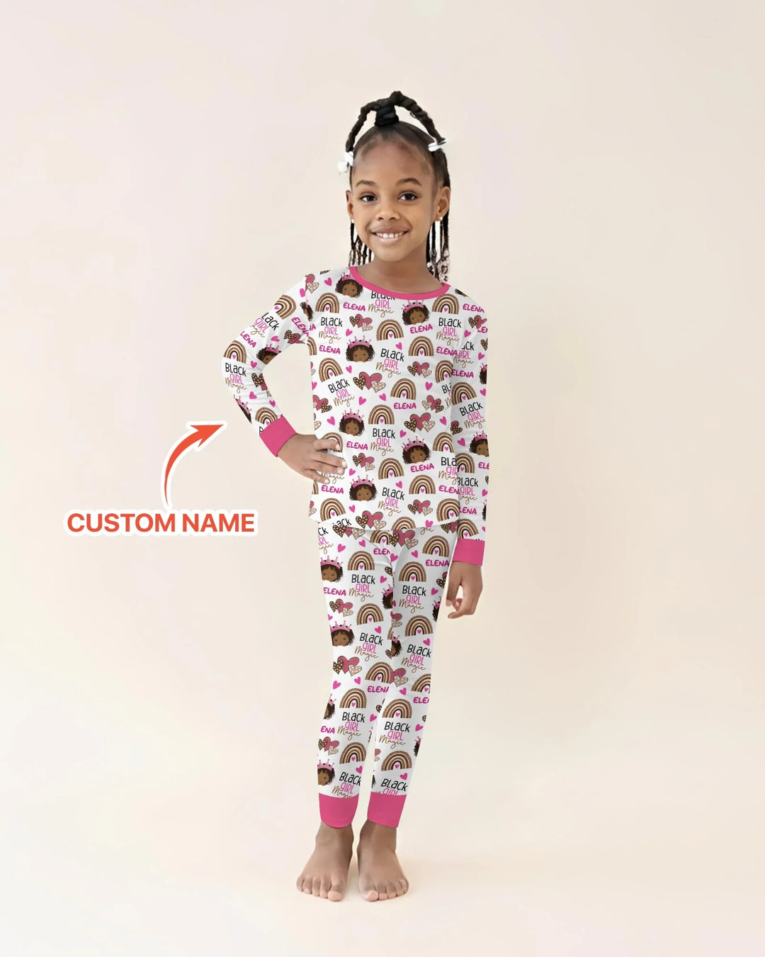 Custom Name Black Girl Magic Bamboo Two Piece Long Sleeve Pajama Set