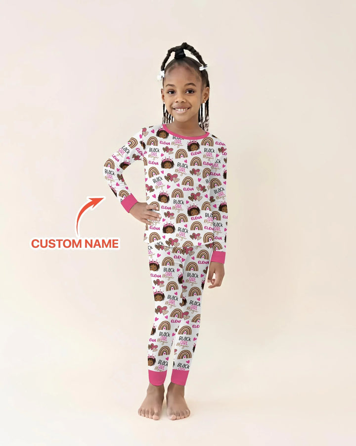 Custom Name Black Girl Magic Bamboo Two Piece Long Sleeve Pajama Set