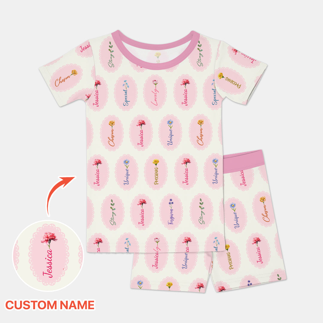 God Says I Am Birthmonth Flowers Custom Name Two Piece Short Sleeve Shorts Pajama Set