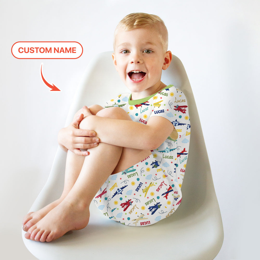 Custom Name Air Transport Two Piece Short Sleeve Shorts Pajama Set