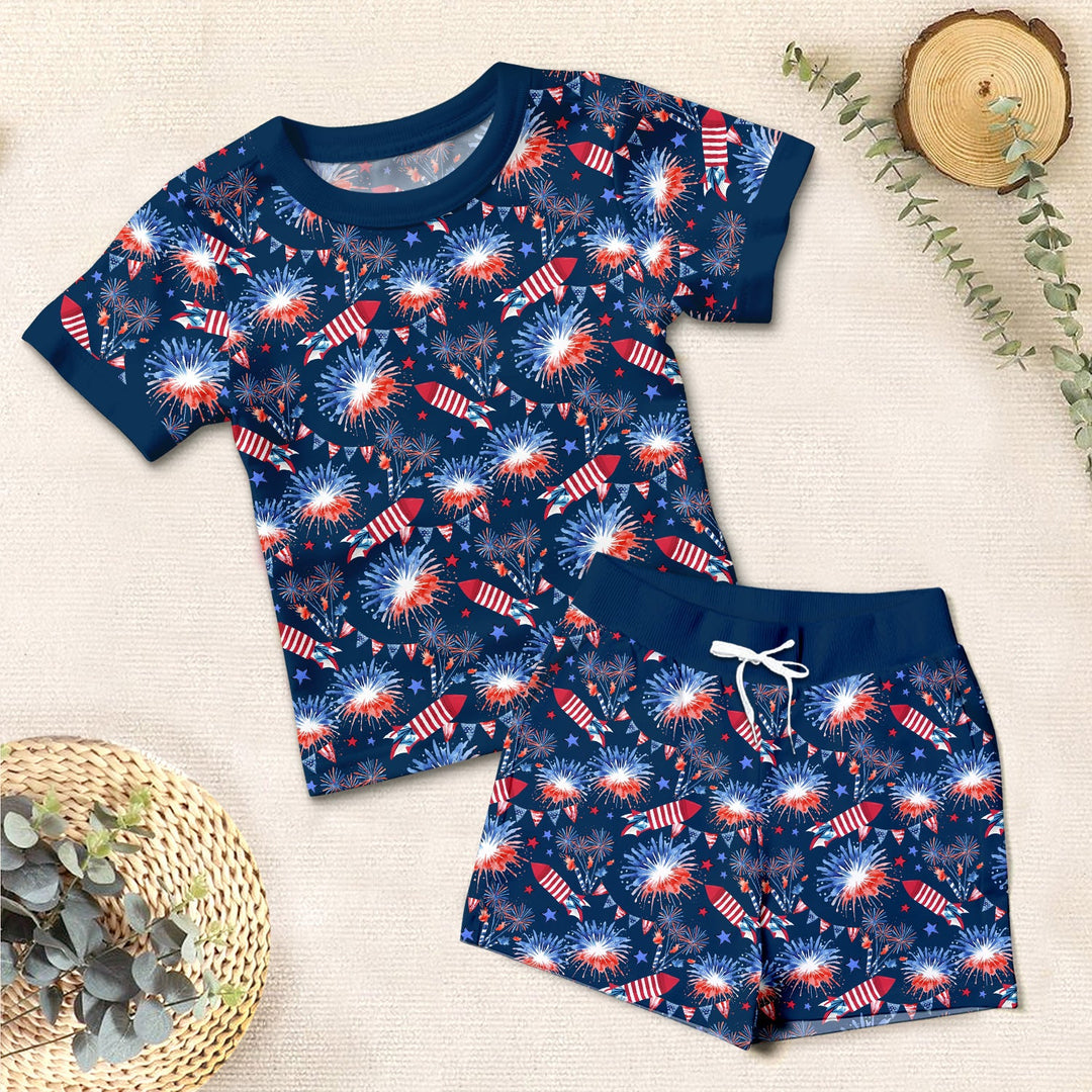 Firework Two Piece Short Sleeve Shorts Pajama Set