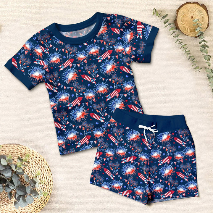 Firework Two Piece Short Sleeve Shorts Pajama Set