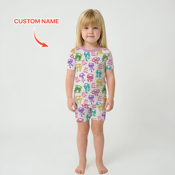 God Says I Am Bow Blessings Custom Name Two Piece Short Sleeve Shorts Pajama Set