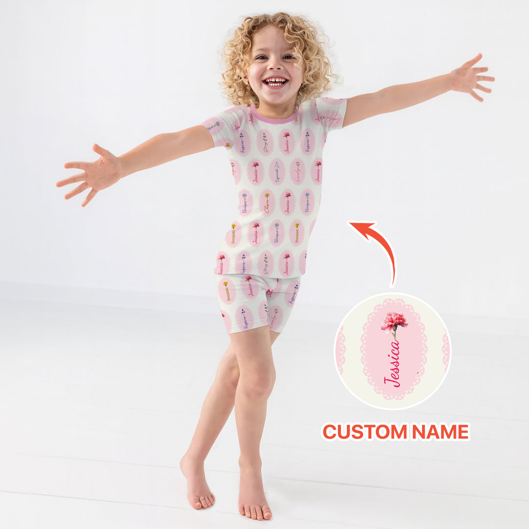 God Says I Am Birthmonth Flowers Custom Name Two Piece Short Sleeve Shorts Pajama Set