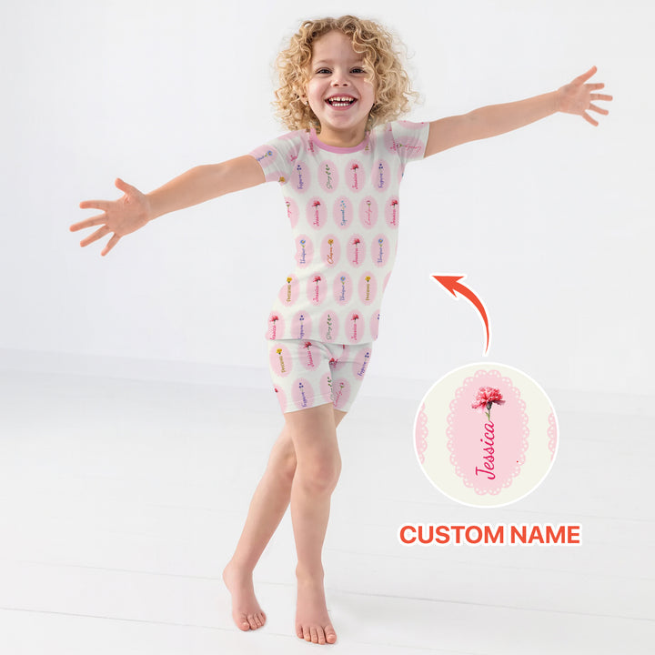 God Says I Am Birthmonth Flowers Custom Name Two Piece Short Sleeve Shorts Pajama Set