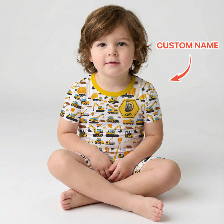 Custom Name Construction Initials Two Piece Short Sleeve Shorts Pajama Set