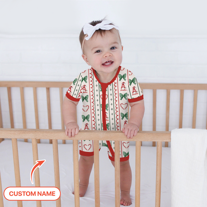 Custom Name Christmas Stripes Shorty Zippy